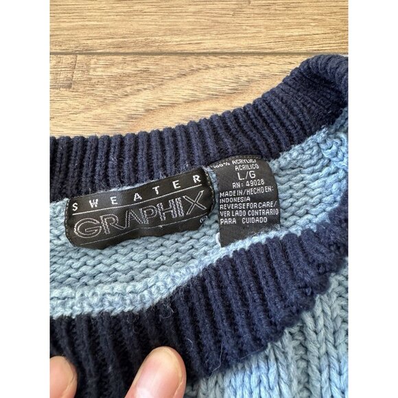 Vintage Graphix Blue Striped Knit Sweater 80s 90s - Picture 4 of 9